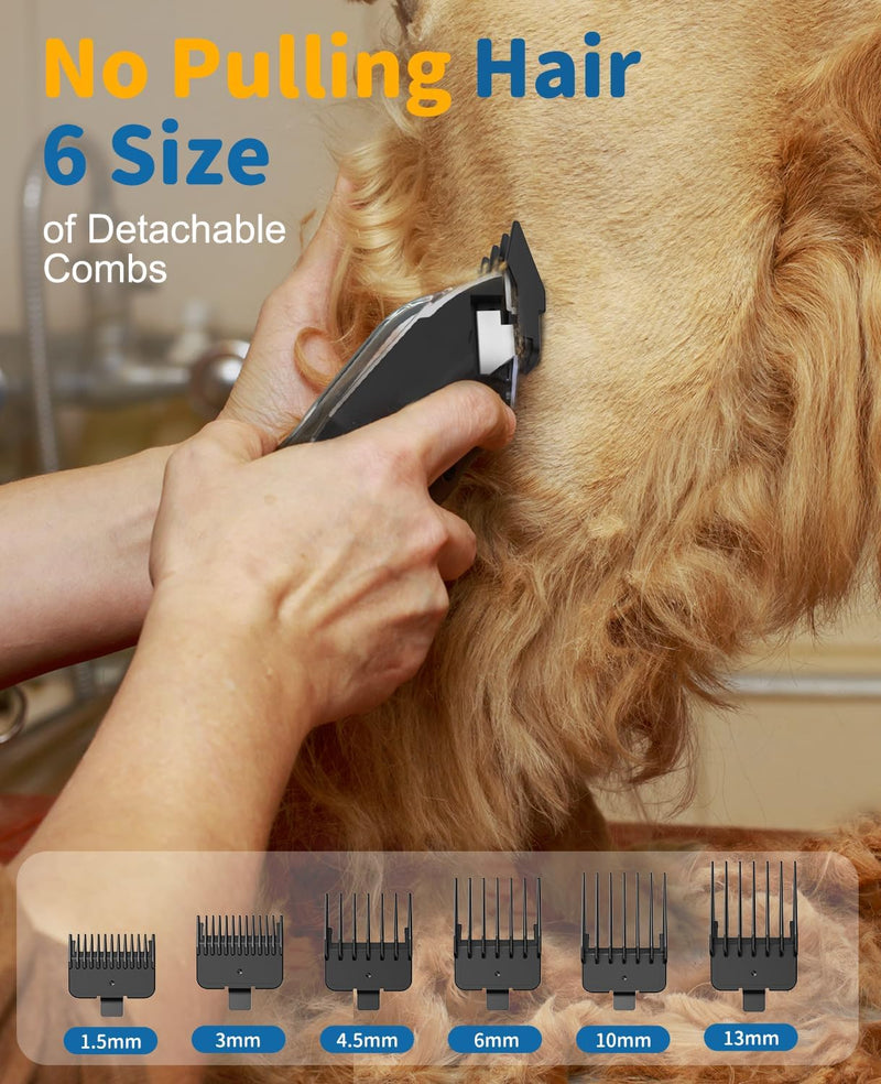 Dog Grooming Kit,USB Rechargeable Dog Grooming Clipper with 6 Guide Combs